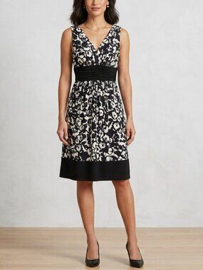 Jones Wear Black & White Floral Midi Sleeveless Dress Size 8